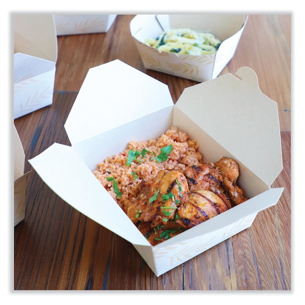 World Centric No Tree Folded Takeout Containers, 46 oz, 5.5 x 6.9 x 2.5, Natural, Sugarcane, 300PK - TO-NT-8