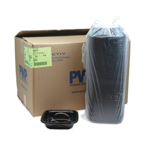 Pactiv PET Container Bases, 7 x 7 x 1.52, 24oz, 1-Comp, Blk, PK300 - SAB0724