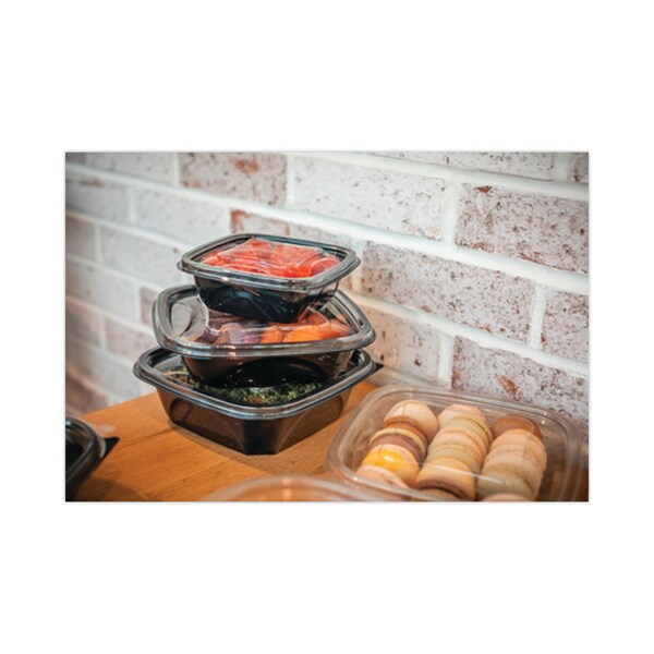 Pactiv PET Container Bases, 7 x 7 x 1.52, 24oz, 1-Comp, Blk, PK300 - SAB0724