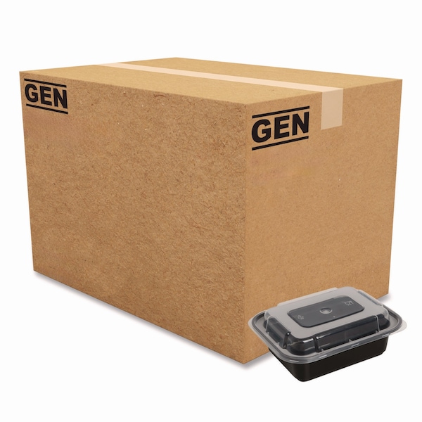 Gen Food Container, 12 oz, 5.78 x 4.52 x 2.24, Black/Clear, Plastic, 150PK - FCPP-BC-12RECT
