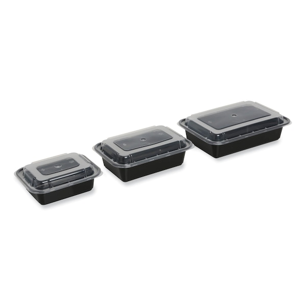 Gen Food Container, 12 oz, 5.78 x 4.52 x 2.24, Black/Clear, Plastic, 150PK - FCPP-BC-12RECT