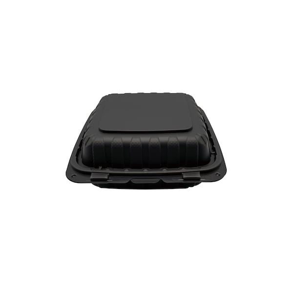 Empress Earth Hinged Container Mineral Filled PP 8 in. x 8 in. x 3 in. Black 3-Compartment, 25PK - EPPHLB-83
