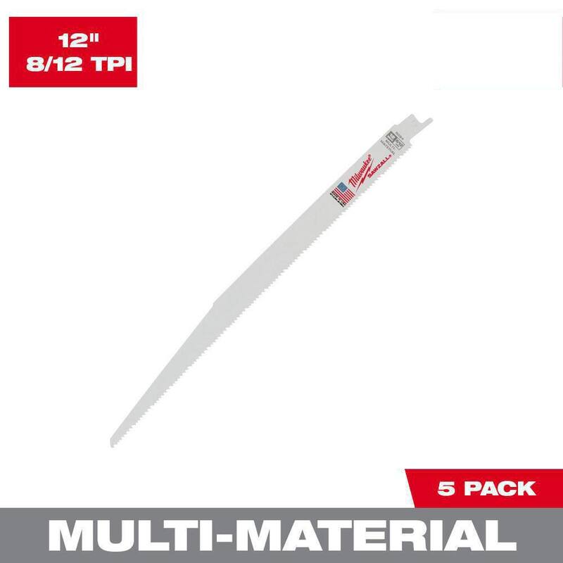Milwaukee 12 pulgadas 8/12 TPI Hojas de Sierra Alternante de Corte Multi-Material SAWZALL (Paquete de 5) - 48-00-5094