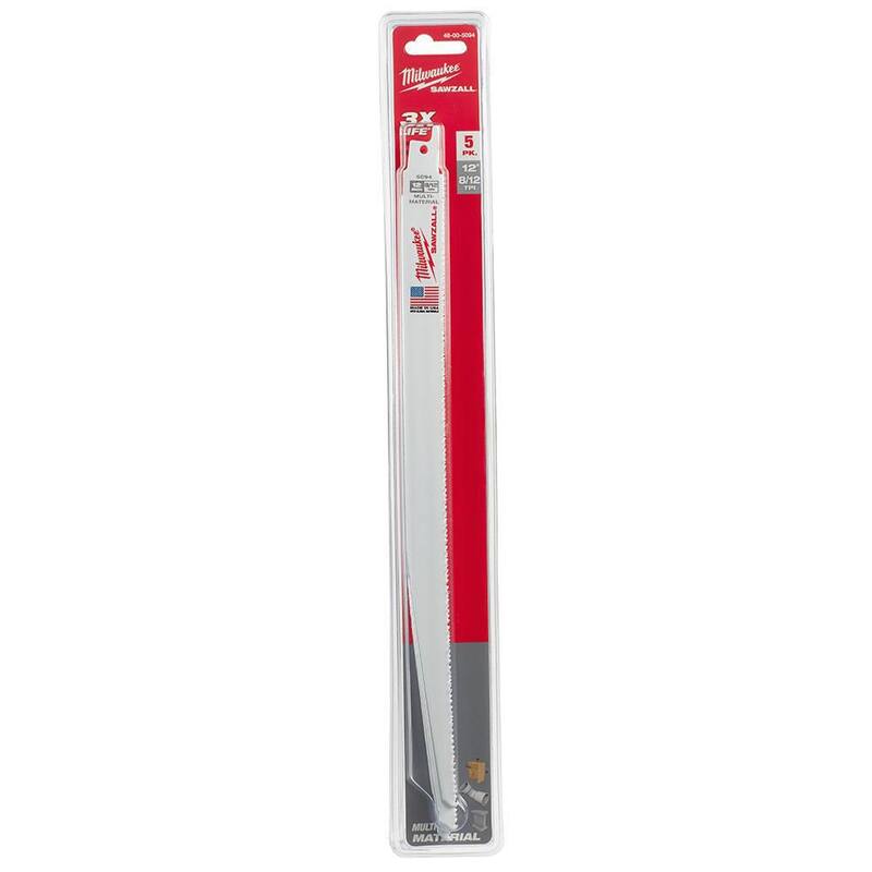 Milwaukee 12 pulgadas 8/12 TPI Hojas de Sierra Alternante de Corte Multi-Material SAWZALL (Paquete de 5) - 48-00-5094