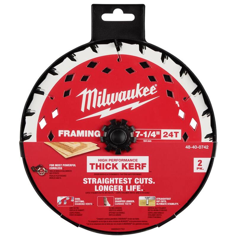 Disco de sierra circular para estructuras gruesas de Milwaukee de 7-1/4 pulgadas y 24 dientes (paquete de 2) - 48-40-0742