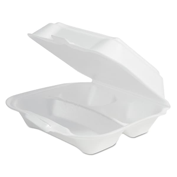 Plastifar Foam Hinged Lid Container Secure One Tab Latch, 3-Compartment, 7.81 x 8.75 x 3.38, White, 200PK - 12039