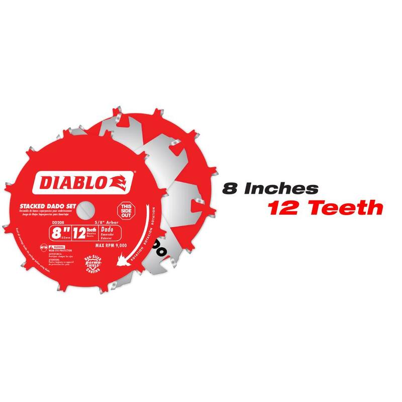 Juego de hojas de sierra apiladas con 12 dientes de 8 pulgadas Diablo y hoja de sierra circular fina de 60 dientes de 10 pulgadas (6 piezas) - D1060XDD208H2GS