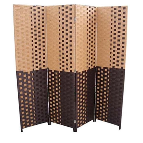 Ore International ORE International FW0676UA Brown-Espresso Brown Paper Straw Weave 4 Panel Screen On 2 in. H Legs; Handcrafted - FW0676UA