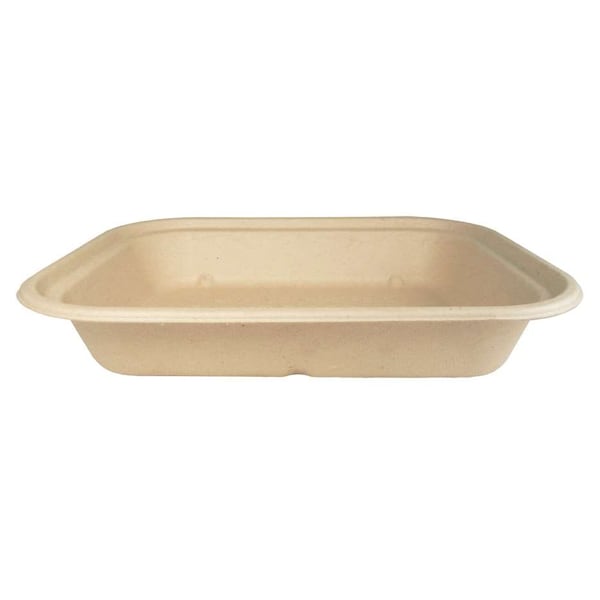 World Centric 9.8"x7.5" Unbleached Plant Fiber Single Compartment Trays, PK400 - TR-SC-U10