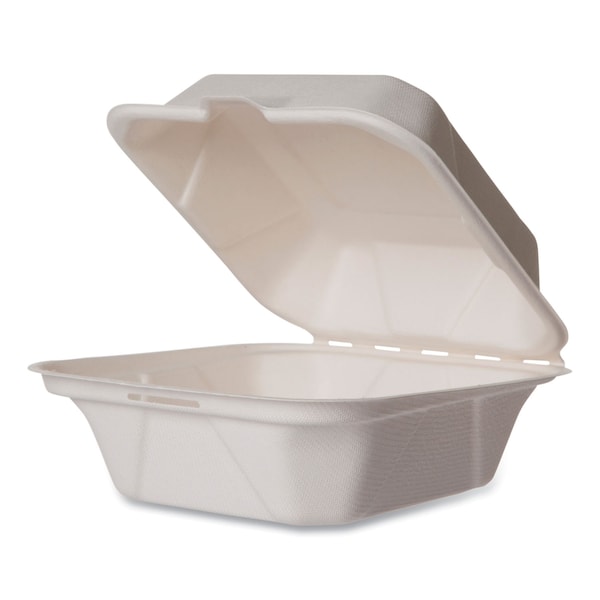 Vegware White Molded Fiber Clamshell Containers, 5.9 x 5.9 x 2.9, White, Sugarcane, PK400 - WHBRG-6 HW