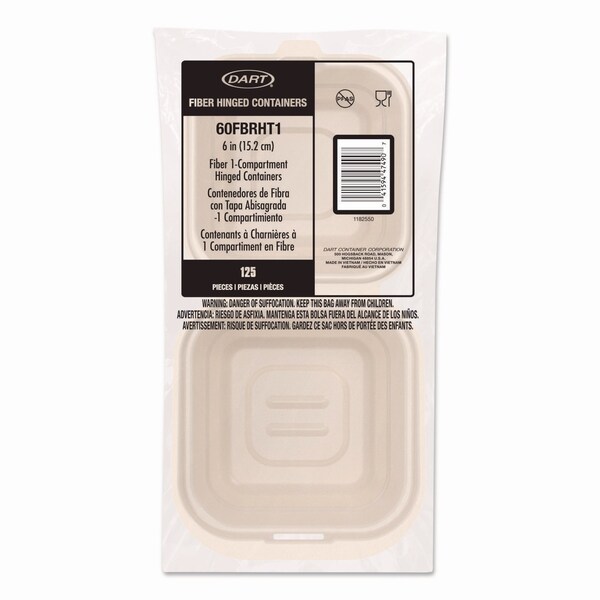 Dart Compostable Molded Fiber Hinged Trays, ProPlanet Seal, 6.12 x 5.87 x 3.1, Natural, 500PK - 60FBRHT1
