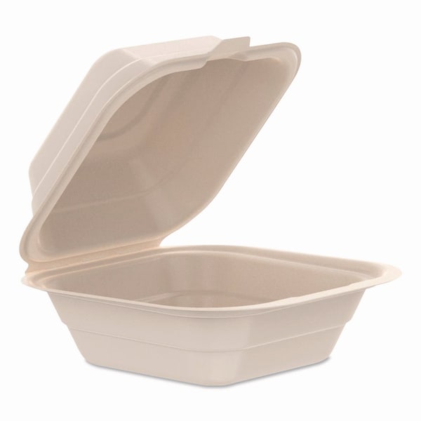 Dart Compostable Molded Fiber Hinged Trays, ProPlanet Seal, 6.12 x 5.87 x 3.1, Natural, 500PK - 60FBRHT1