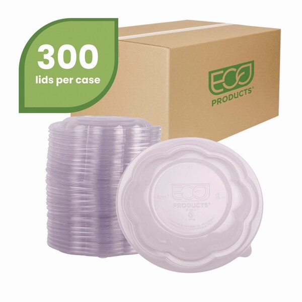 Eco-Products Renewable and Compostable Lids for 24, 32 and 48 oz Salad Bowls, Clear, Plastic, 300PK - EP-SBLID