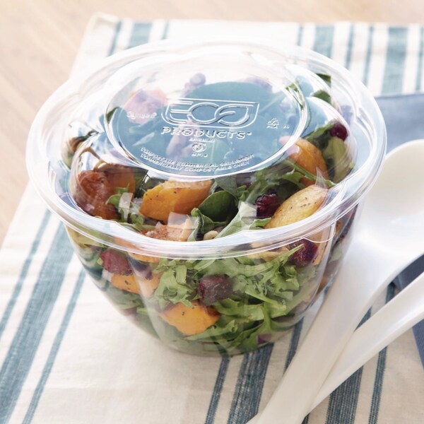 Eco-Products Renewable and Compostable Lids for 24, 32 and 48 oz Salad Bowls, Clear, Plastic, 300PK - EP-SBLID