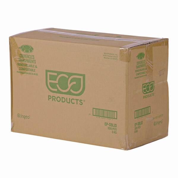 Eco-Products Renewable and Compostable Lids for 24, 32 and 48 oz Salad Bowls, Clear, Plastic, 300PK - EP-SBLID