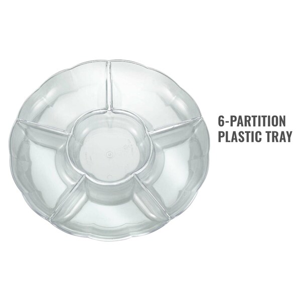 Smarty Had A Party Clear Big 6-Partition Round Disposable Plastic Trays (24 Trays), 24PK - 2669-CASE