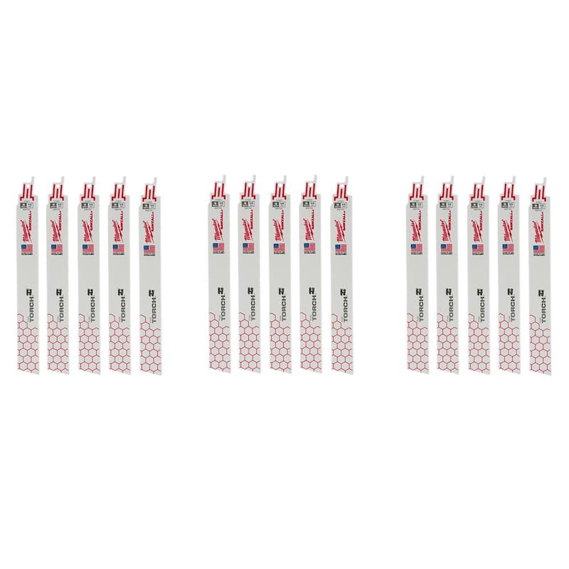 Milwaukee 9 pulgadas 14 TPI Torch BiMetal Cuchillas de sierra alternativa para corte de metal medio (paquete de 15) - 48-00-5787S-48-00-5787S-48-00-5787S