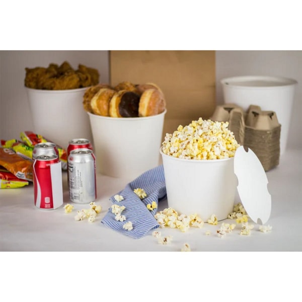 Karat Food Bucket with Lid, 85 oz, 7.36 in. Dai x 6 in.h, White, Paper, 180PK - C-FB85W_BUNDLE