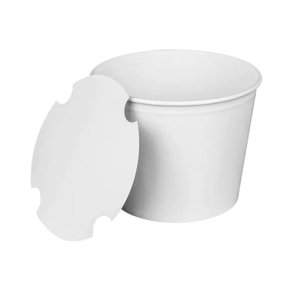 Karat Food Bucket with Lid, 85 oz, 7.36 in. Dai x 6 in.h, White, Paper, 180PK - C-FB85W_BUNDLE