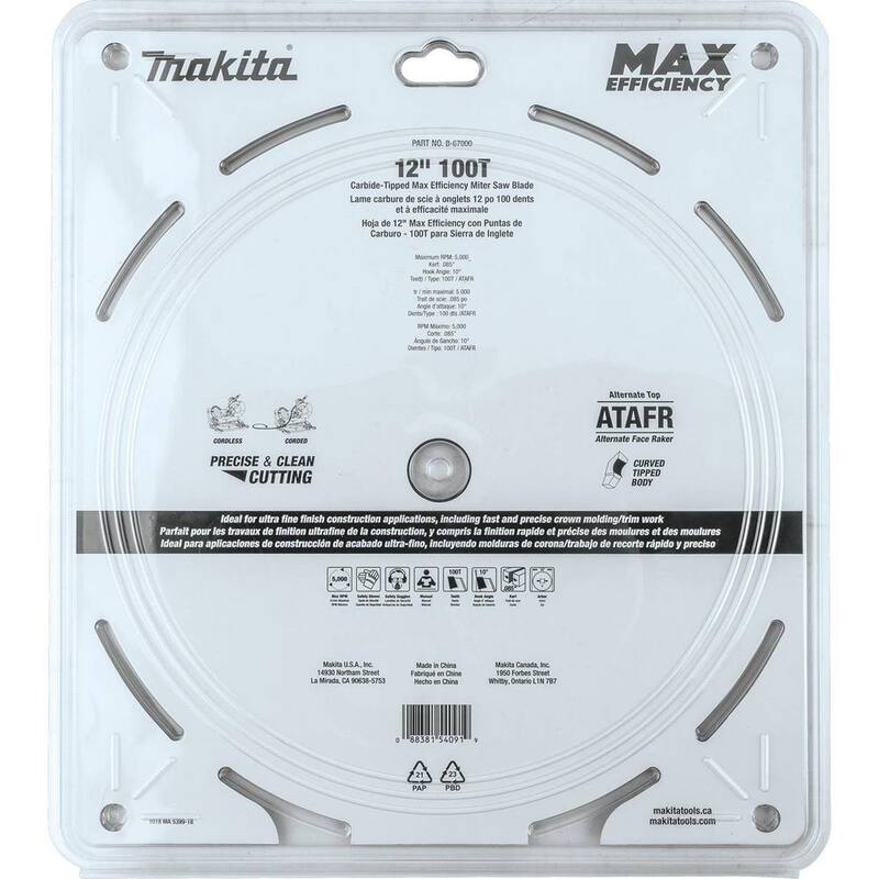 Makita 12 pulgadas 100 dientes hoja de sierra inglete con punta de carburo de máxima eficiencia - B-67000