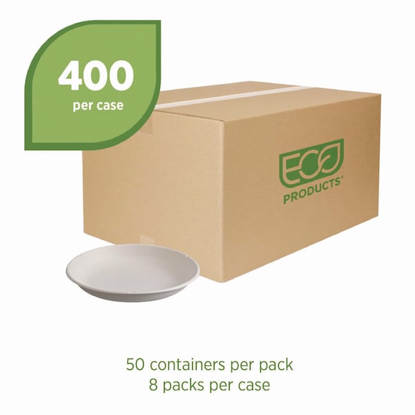 Eco-Products Vanguard Worldview Renewable and Compostable Sugarcane Take-Out Containers, 34.1 oz, White, 400PK - EP-SCR9NFA