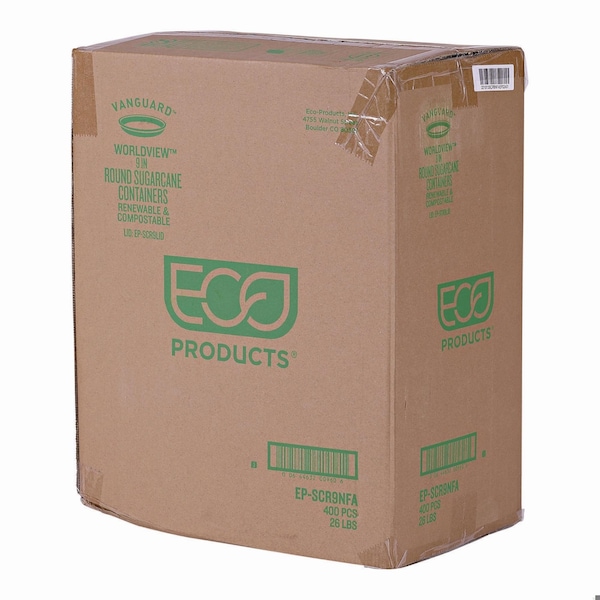 Eco-Products Vanguard Worldview Renewable and Compostable Sugarcane Take-Out Containers, 34.1 oz, White, 400PK - EP-SCR9NFA
