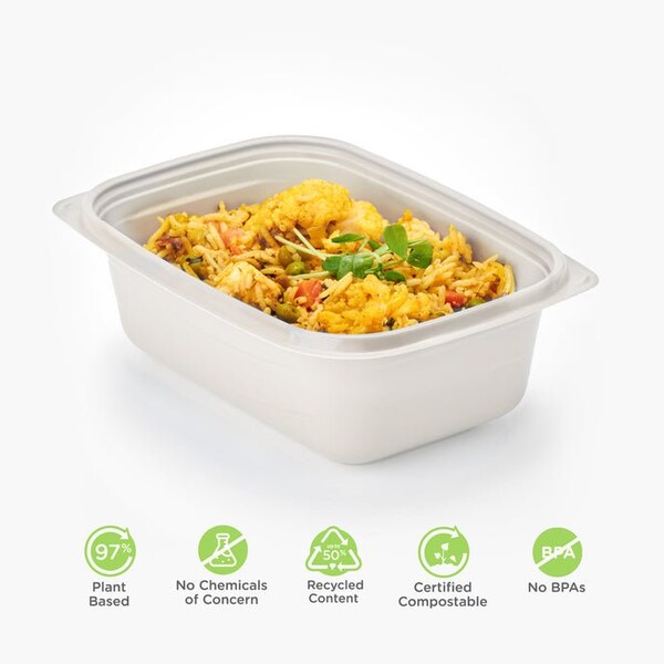 Good Natured Products 32 Oz. Goodtogo Microwavable Container, Stone, Cpla, 450/Case, 450Pk - BDV09025