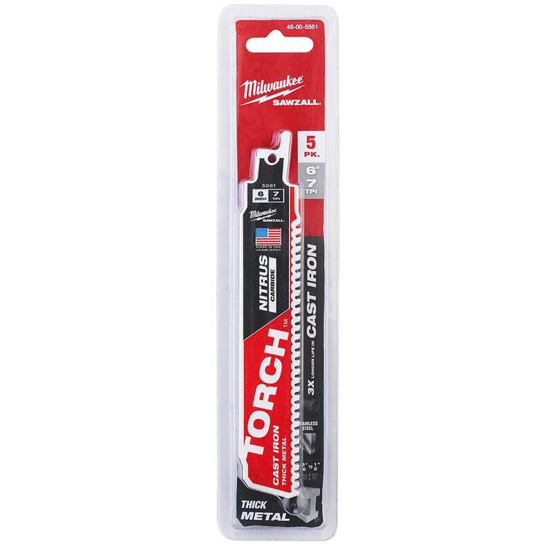 Milwaukee 6 pulgadas 8 TPI TORCH Nitrus Carbide Teeth Metal Cutting SAWZALL Hoja de sierra reciproca (paquete de 5) - 48-00-5561