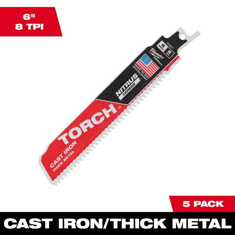 Milwaukee 6 pulgadas 8 TPI TORCH Nitrus Carbide Teeth Metal Cutting SAWZALL Hoja de sierra reciproca (paquete de 5) - 48-00-5561
