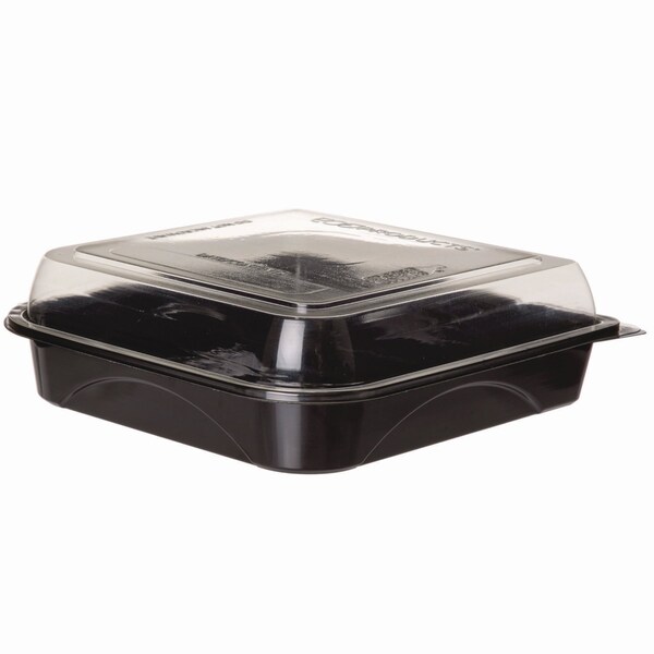 Eco-Products Recycled Content 9 in. Premium Take Out Containers, 42 oz, 9x8.8x1.6, Black/Clear, Plastic, 150PK - EP-PTOR9