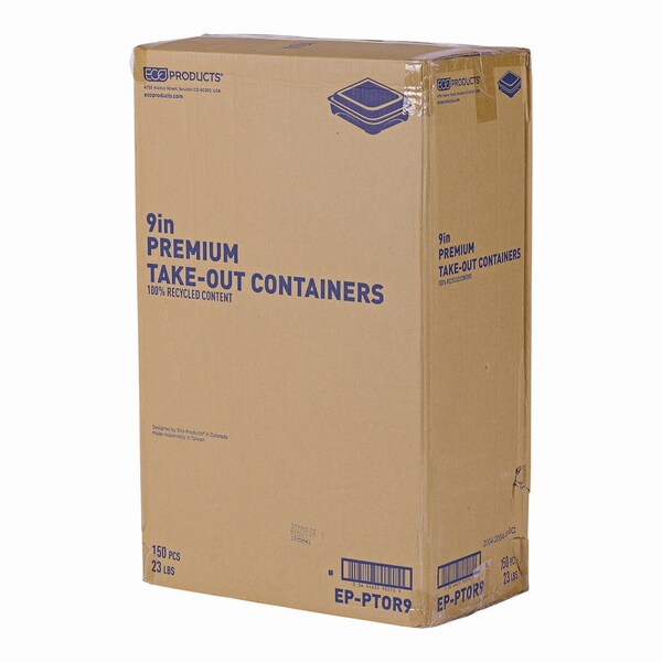 Eco-Products Recycled Content 9 in. Premium Take Out Containers, 42 oz, 9x8.8x1.6, Black/Clear, Plastic, 150PK - EP-PTOR9