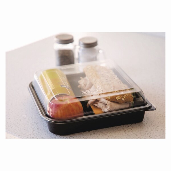 Eco-Products Recycled Content 9 in. Premium Take Out Containers, 42 oz, 9x8.8x1.6, Black/Clear, Plastic, 150PK - EP-PTOR9