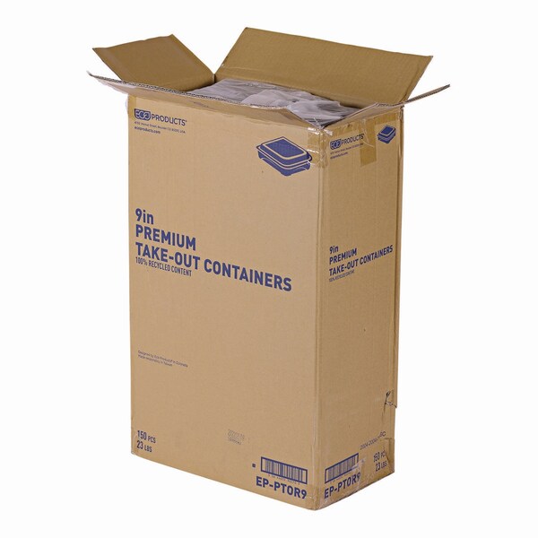 Eco-Products Recycled Content 9 in. Premium Take Out Containers, 42 oz, 9x8.8x1.6, Black/Clear, Plastic, 150PK - EP-PTOR9