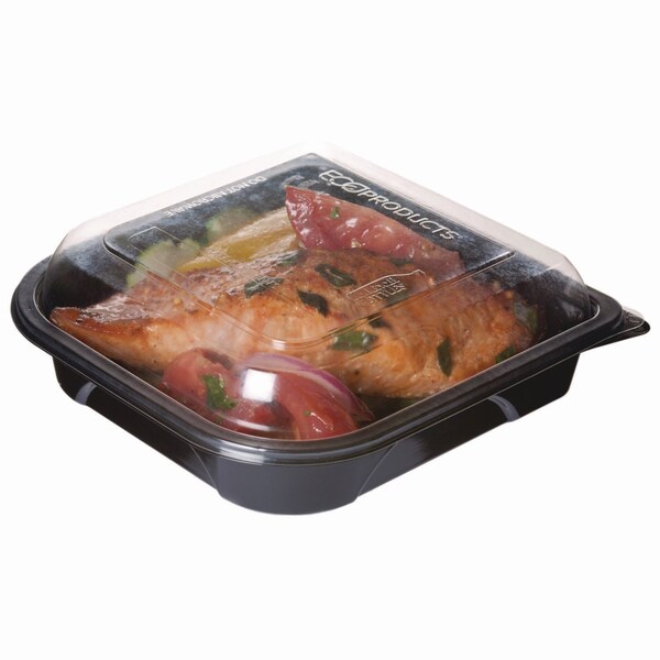 Eco-Products Recycled Content 6 in. Premium Take Out Containers, 12.5 oz, Black Base/Clear Lid, Plastic, 150PK - EP-PTOR6