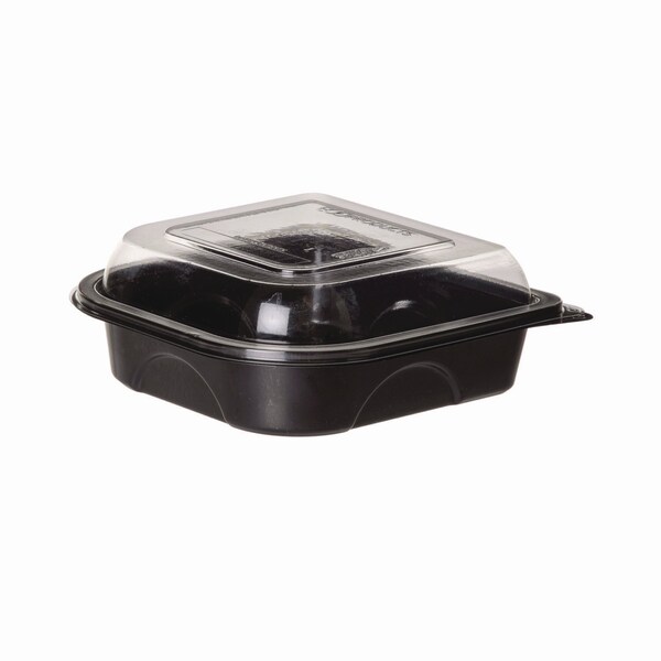 Eco-Products Recycled Content 6 in. Premium Take Out Containers, 12.5 oz, Black Base/Clear Lid, Plastic, 150PK - EP-PTOR6