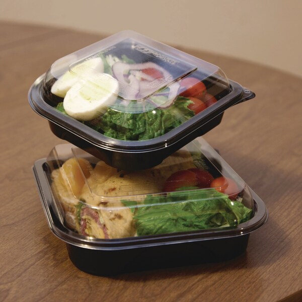 Eco-Products Recycled Content 6 in. Premium Take Out Containers, 12.5 oz, Black Base/Clear Lid, Plastic, 150PK - EP-PTOR6