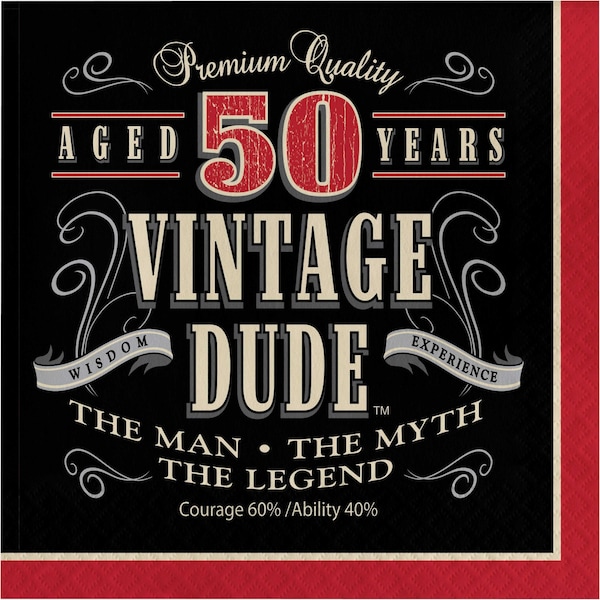 Creative Converting Vintage Dude 50th Birthday Napkins, 6.5", 192PK - 661567