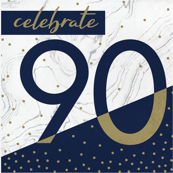 Creative Converting Navy and Gold 90th Birthday Napkins, 6.5", 192PK - 357615