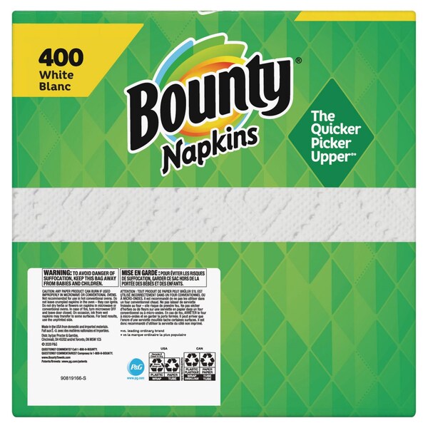 Bounty Quilted Napkins, 2-Ply, 12.1 x 12, White, 400/Pack, 4 Packs/Carton, 4PK - 80335351