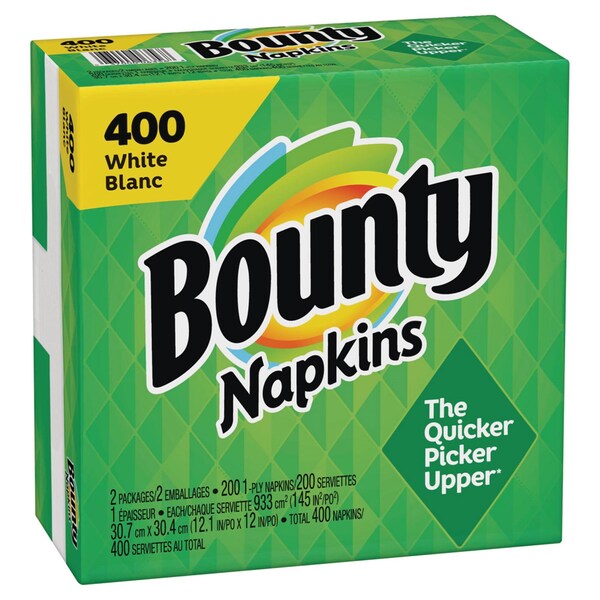 Bounty Quilted Napkins, 2-Ply, 12.1 x 12, White, 400/Pack, 4 Packs/Carton, 4PK - 80335351