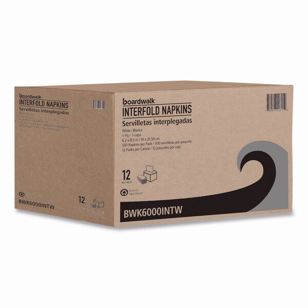 Boardwalk Interfold Napkins, 1-Ply, 8.8in x 6.3in, White, 6000PK - BWK6000INTW
