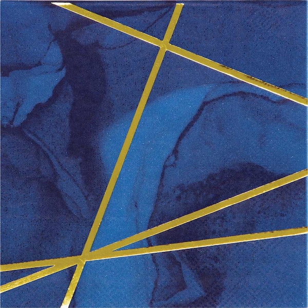 Creative Converting Navy Blue and Gold Foil Beverage Napkins, 5"x5", 192PK - 343976