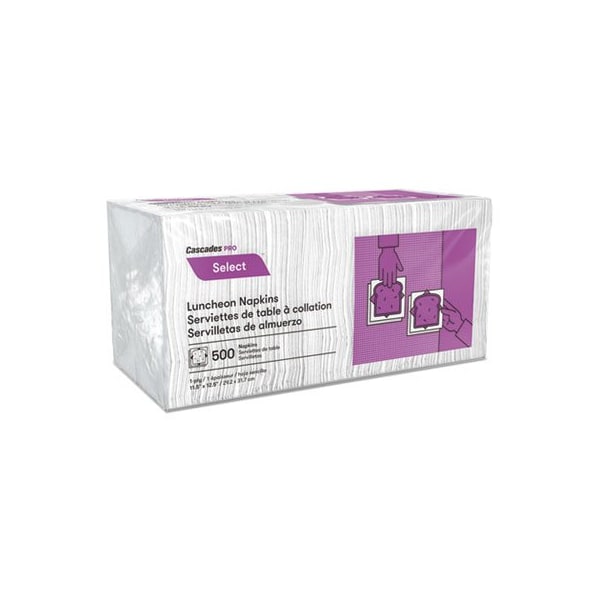 Cascades Tissue Group Cascades, Select Luncheon Napkins, 1 Ply, 11 1/4 X 12 1/2, White, 6000PK - N020