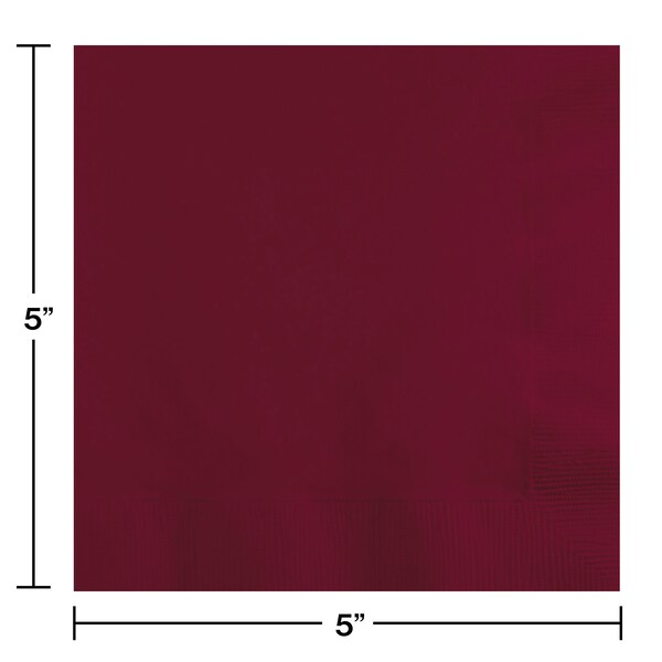 Touch Of Color Burgundy Red Beverage Napkins, 5"x5", 600PK - 803122B