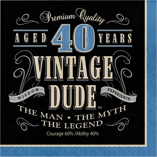 Creative Converting Vintage Dude 40th Birthday Napkins, 6.5", 192PK - 664067