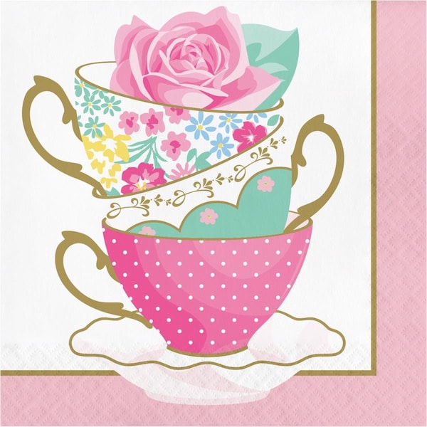 Omg Floral Tea Party Teacup Napkins, 16PK - OM1558491
