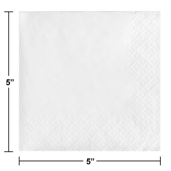 Touch Of Color White Beverage Napkins, 5"x5", 600PK - 139140154