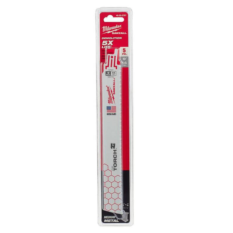 Milwaukee 9 pulgadas 14 TPI TORCH Hoja de sierra alternativa para metal grueso para SAWZALL (Paquete de 5) - 48-00-5787