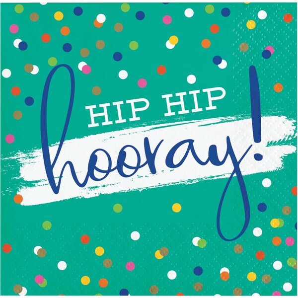 Creative Converting Festive Cake Hip Hip Hooray Beverage Napkins, 5"x5", 192PK - 354588