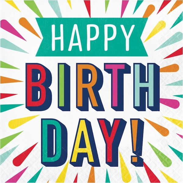Omg 6.5 x 6.5 in. Birthday Burst Luncheon 1 by 4 Fold 2-Ply Tissue Napkins, 192PK - OM3518022